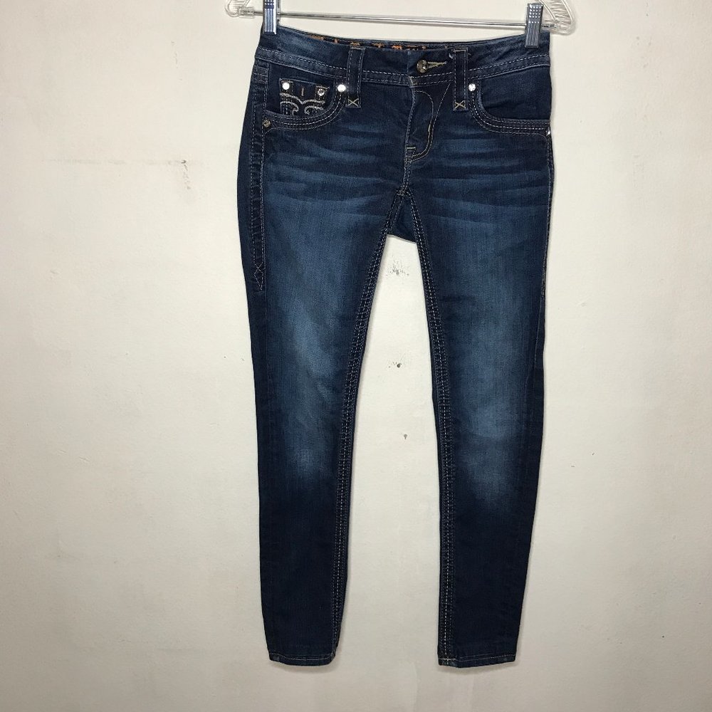 Rock Revival Alivia Skinny Low Rise Jeans Top Stitched & Bling Size 24
